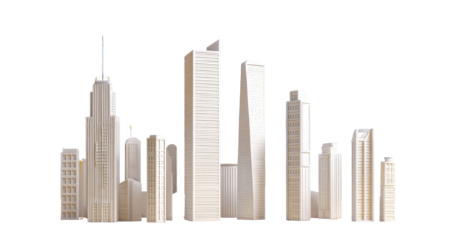 Simple, stylized city skyline, light beige