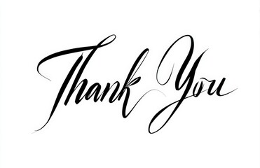 Obraz premium Elegant handwritten Thank You text on a clean white background, perfect for greeting cards, social media posts, or any occasion that expresses gratitude and appreciation,