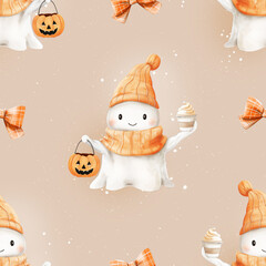 Ghost, Halloween Pattern, Cozy spooky Halloween pattern design, Halloween Paper