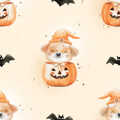 Dog Halloween, Halloween Pattern, Cozy spooky Halloween pattern design, Halloween Paper