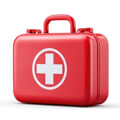 Obraz premium Essential red first aid kit with white cross for emergency preparedness and safety. White background