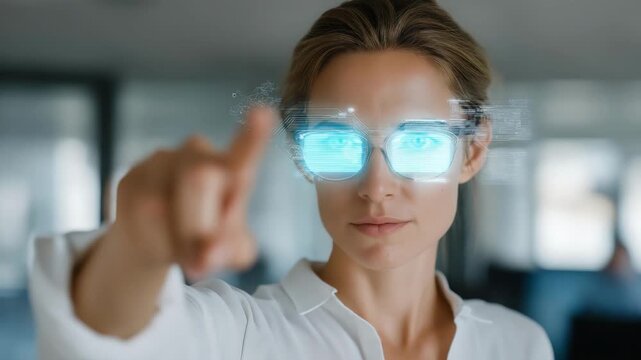 Close-up of data scientist interacting with holographic quantum computing system in futuristic office, symbolizing artificial intelligence, predictive analytics, and revolutionary technology.