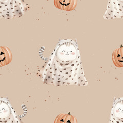 Preppy Halloween Ghost Leopard Pattern, Halloween, Spooky Season Pattern, Funny Halloween Pattern, Trending design