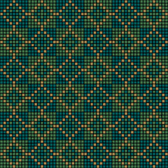 ornament from hand drawn squares. vector seamless pattern. dark repetitive background. modern art. blue, green, brown pixels. geometric fabric swatch. textile design template. home decor
