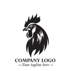 Head of Chicken Logo Symbol Black on White Background in Minimalist Modern Vector Design for Branding