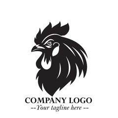 Head of Chicken Logo Symbol Black on White Background in Minimalist Modern Vector Design for Branding