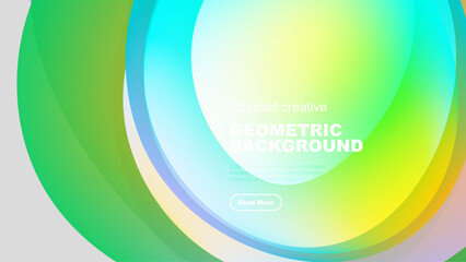 Abstract vibrant circles overlap, creating colorful gradients. Modern design with text, button on dark backdrop.