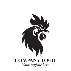Head of Chicken Logo Symbol Black on White Background in Minimalist Modern Vector Design for Branding