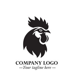 Head of Chicken Logo Symbol Black on White Background in Minimalist Modern Vector Design for Branding