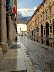 Historic Street of Torino with Porticoes After Rain