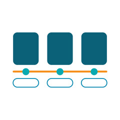 Modern flat infographic template showing a horizontal timeline layout with connected blocks and circular nodes, perfect for data visualization or project milestones.