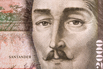 Francisco de Paula Santander a closeup portrait from Colombian money