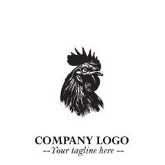 Head of Chicken Logo Symbol Black on White Background in Minimalist Modern Vector Design for Branding