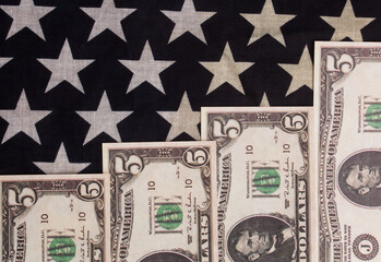 US dollars as a graph against the background of the US flag