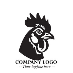 Head of Chicken Logo Symbol Black on White Background in Minimalist Modern Vector Design for Branding