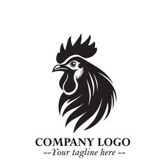 Head of Chicken Logo Symbol Black on White Background in Minimalist Modern Vector Design for Branding