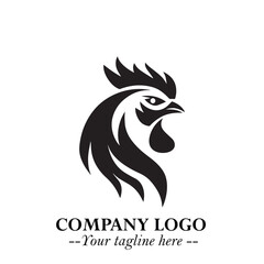 Head of Chicken Logo Symbol Black on White Background in Minimalist Modern Vector Design for Branding