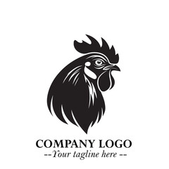 Head of Chicken Logo Symbol Black on White Background in Minimalist Modern Vector Design for Branding
