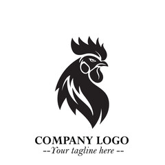 Head of Chicken Logo Symbol Black on White Background in Minimalist Modern Vector Design for Branding