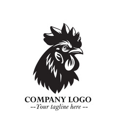 Head of Chicken Logo Symbol Black on White Background in Minimalist Modern Vector Design for Branding