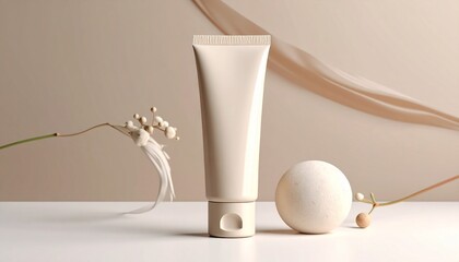 チューブタイプの容器,ベージュの背景