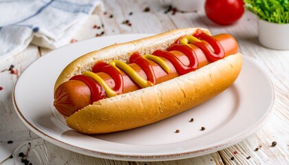 ケチャップとマスタードをかけたホットドック