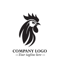 Head of Chicken Logo Symbol Black on White Background in Minimalist Modern Vector Design for Branding
