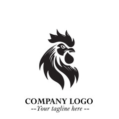 Head of Chicken Logo Symbol Black on White Background in Minimalist Modern Vector Design for Branding