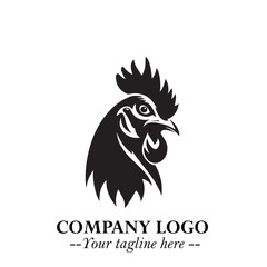Head of Chicken Logo Symbol Black on White Background in Minimalist Modern Vector Design for Branding