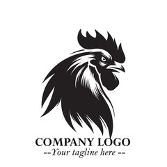 Head of Chicken Logo Symbol Black on White Background in Minimalist Modern Vector Design for Branding