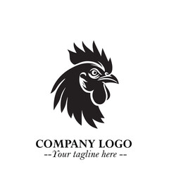 Head of Chicken Logo Symbol Black on White Background in Minimalist Modern Vector Design for Branding