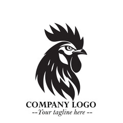 Head of Chicken Logo Symbol Black on White Background in Minimalist Modern Vector Design for Branding