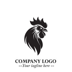 Head of Chicken Logo Symbol Black on White Background in Minimalist Modern Vector Design for Branding