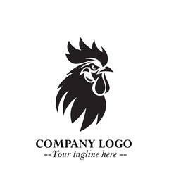 Head of Chicken Logo Symbol Black on White Background in Minimalist Modern Vector Design for Branding
