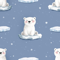 Seamless pattern polar bear pattern, Polar bear on an ice floe. Repetitive baby Wallpaper