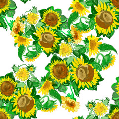 set of sunflowers. Hand drawn seamless pattern.