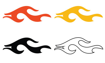 Flame decal icon. Tribal flame tattoo shapes vector . Black tribal flame vector icons set showing stylized fire shapes, ideal for tattoos, decals, or graphic design decoration elements.

