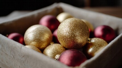 Golden and crimson baubles nestle in burlap, whispering Yuletide tales of Festivus delight and Tinsel Trivia mysteries
