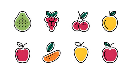 Fruits line icons set, vector EPS10 illustration, editable stroke