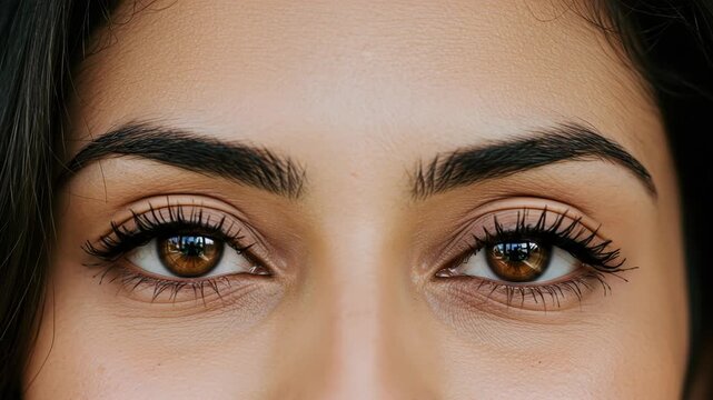 Close up of a womans beautiful brown eyes with long lashes
