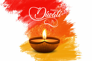 Happy Diwali Festival Greeting Background with Glowing Diya Lamp, Warm Red Orange and Yellow Gradient Light, Vibrant Indian Celebration Design for Festive Card or Holiday Artwork