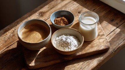 Rustic coffee ritual with creamy froth and spices evokes Hygge and International Coffee Day warmth on a wooden board