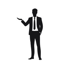 Silhouette of a businessman in a suit gesturing with his hand