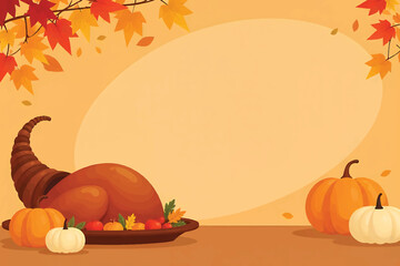 Pumpkins and Autumn Leaves Thanksgiving Background