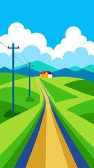 Fototapeta premium Landscape view with road leading to house on hill