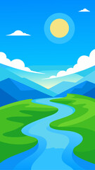 Illustration of a river flowing through a landscape