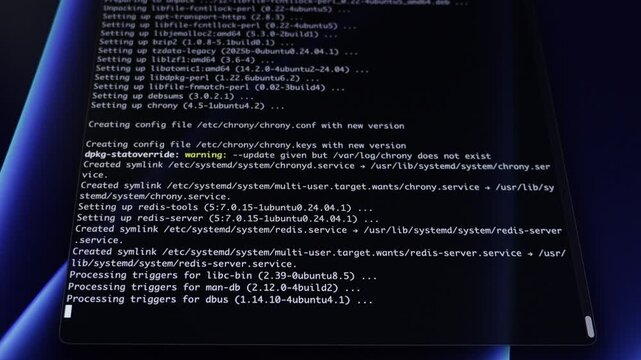 Command line interface displaying active system update with Progress: 89%, symbolizing modern IT administration, programming, and digital development