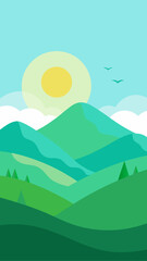 Obraz premium Illustration of green hills under a bright sunny sky
