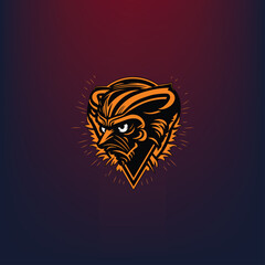 Modern vector logo of monster head with neon orange glow, symbol of strength and power.