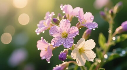 Obraz premium Fresh and dewy blooms capture the essence of nature's delicate beauty